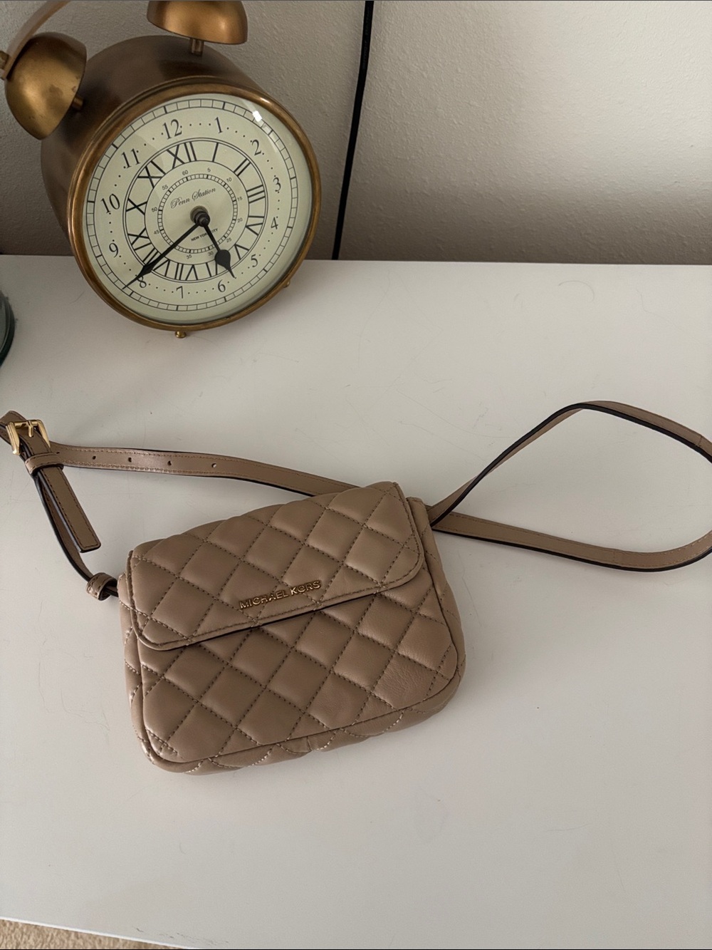 Michael Kors Quilted Crossbody Bag in Taupe